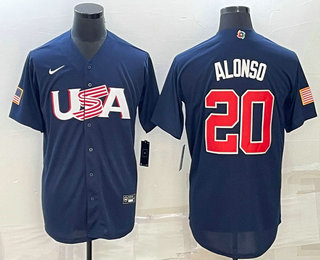 Mens USA Baseball #20 Pete Alonso 2023 Navy World Baseball Classic Stitched Jersey->2023 world baseball classic->MLB Jersey